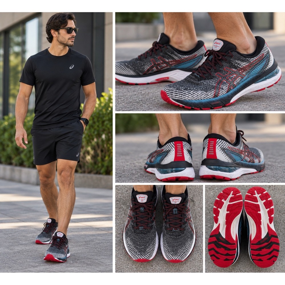 Asics GT-2000 10 Mens Running Shoes Black White Red Blue Stability Sneakers